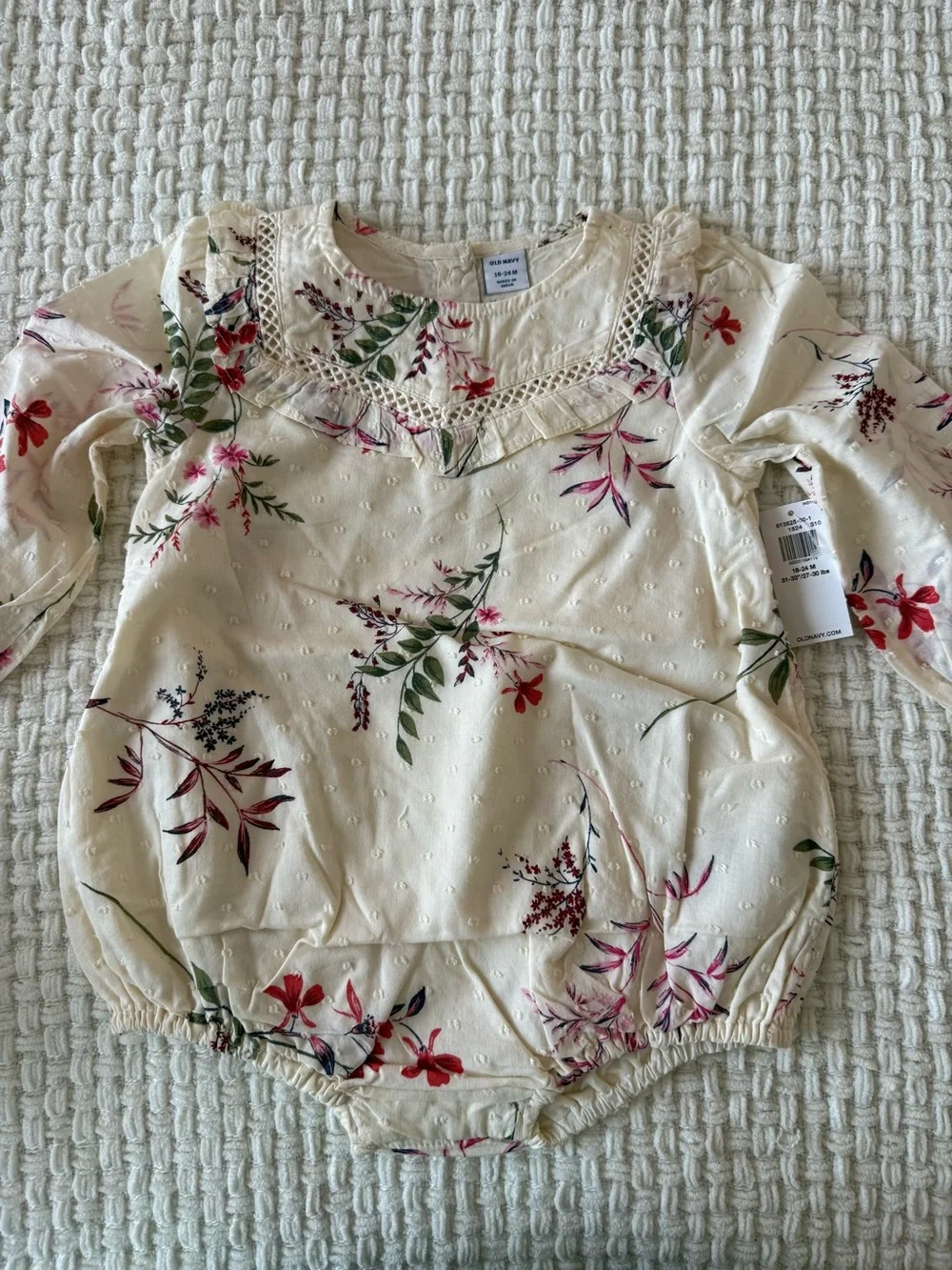 Old Navy Cream Floral Long-Sleeve Baby Romper